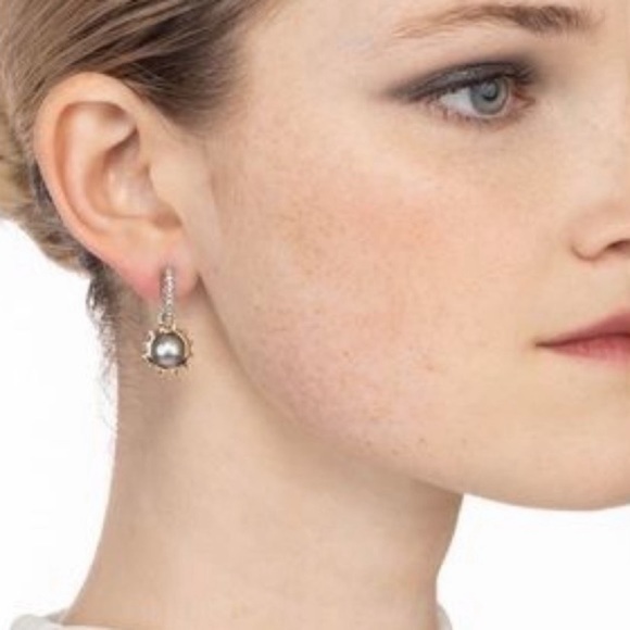 ALEXIS BITTAR • NEW  Gold Silver Sculpted Georgian Star Sun Pearl Drop Earrings - Picture 9 of 15